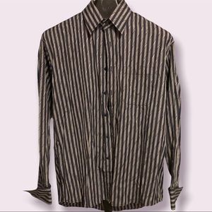 Tessori Milan Italy L 16-16.5 Black Grey Silver Button Down Dress Shirt